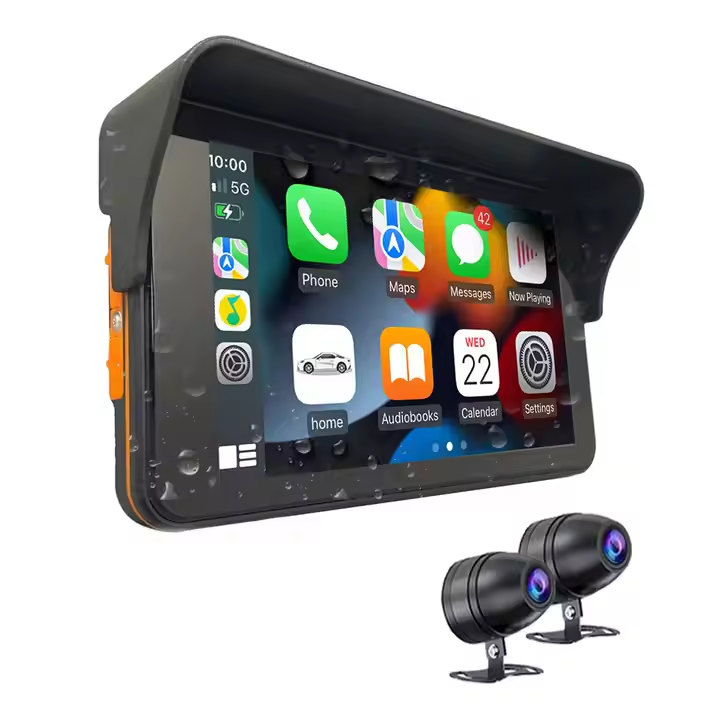 Motopuride motorcycle smart display with waterproof CarPlay, Android Auto, and Bluetooth connectivity